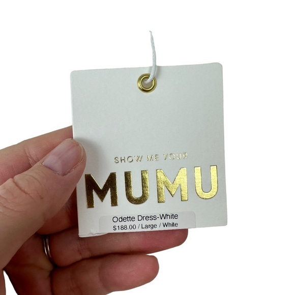 Show Me Your Mumu Sz L Women's White Poof Sleeve Smocked Odette Midi Dress NWT - Picture 6 of 16